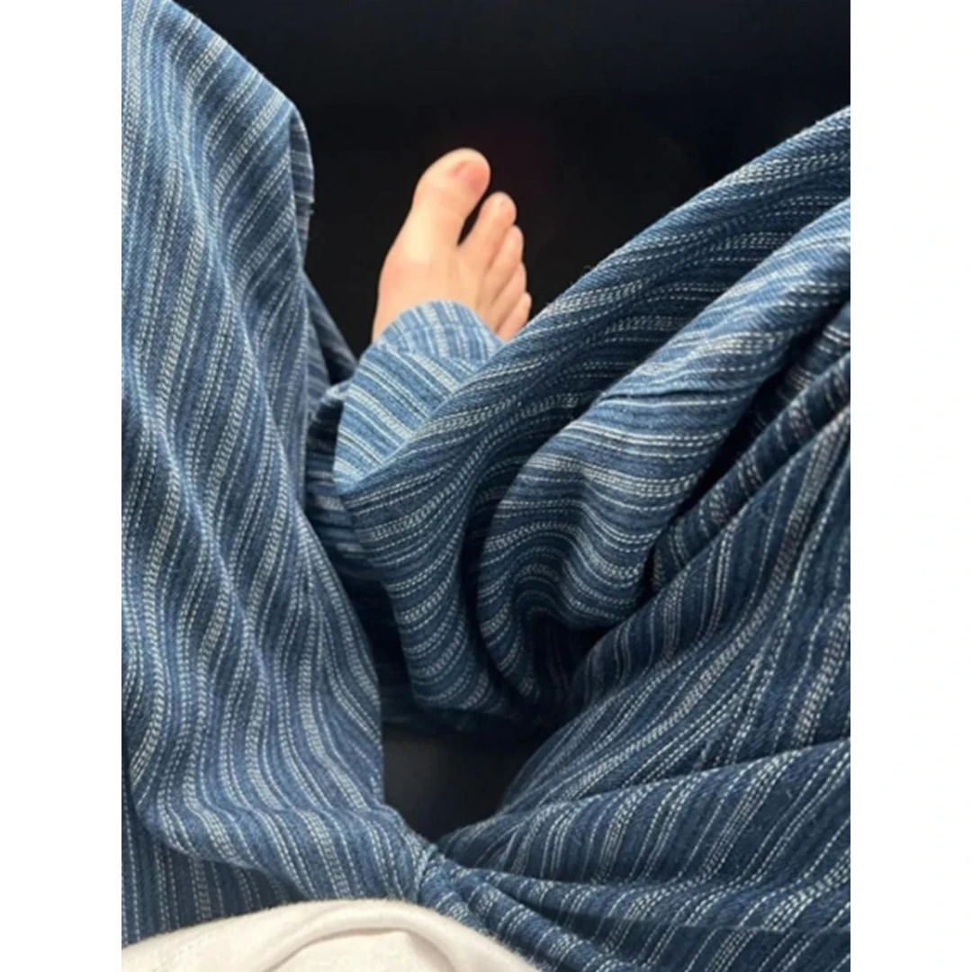 300斤加大码复古条纹阔腿休闲裤男夏季薄款宽松百搭潮流直筒长裤2