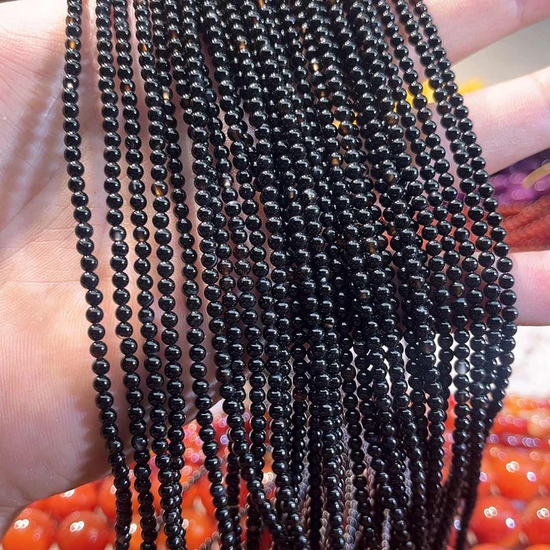 玛瑙/玉髓合金珠宝半成品黑玛瑙两条3mm