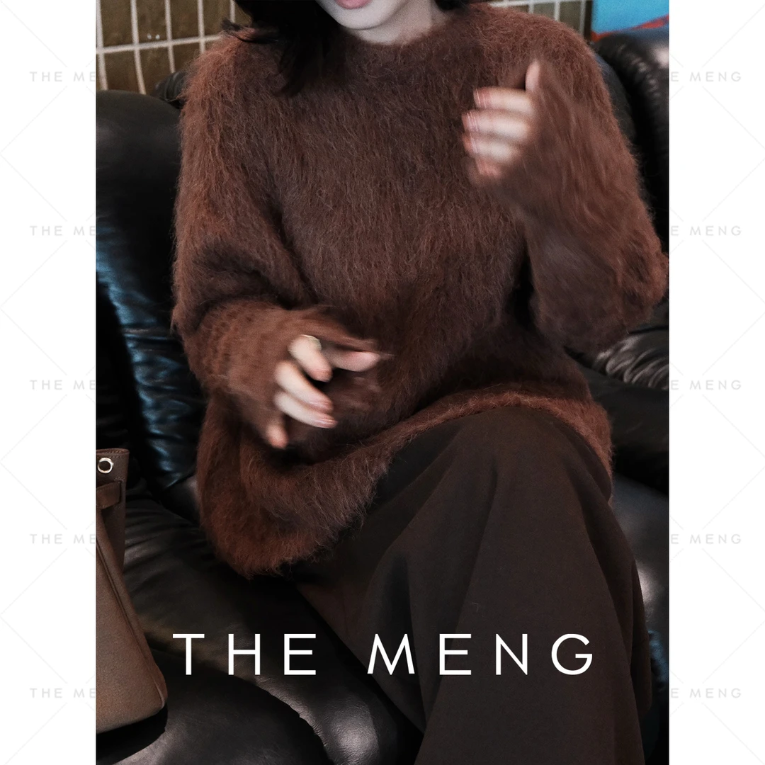 THE MENG【桃酥】阿尔巴卡羊驼毛御寒圆领长毛毛针织衫#M244E0124