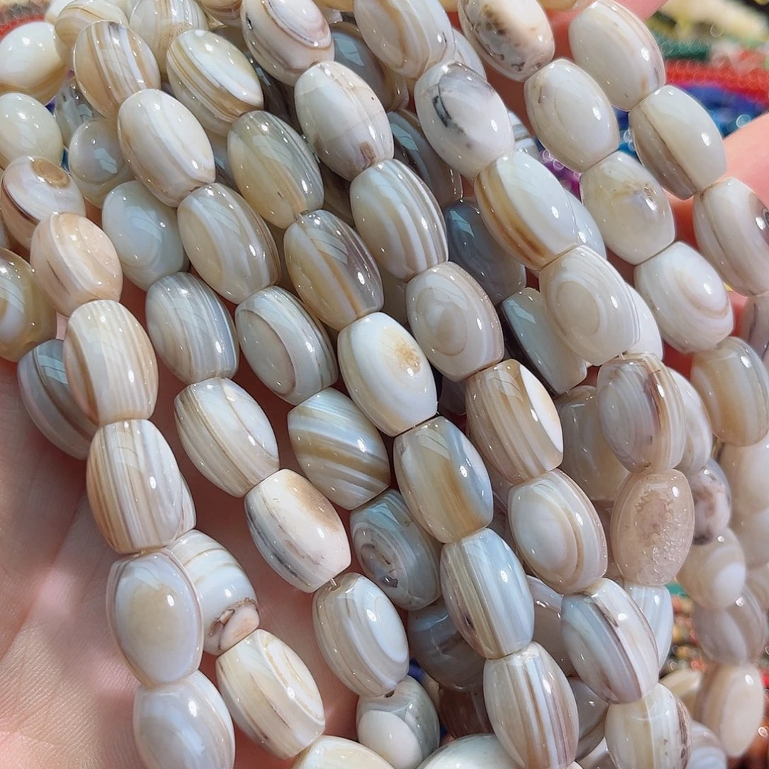 玛瑙/玉髓合金珠宝半成品蚕丝玛瑙米珠12x16mm