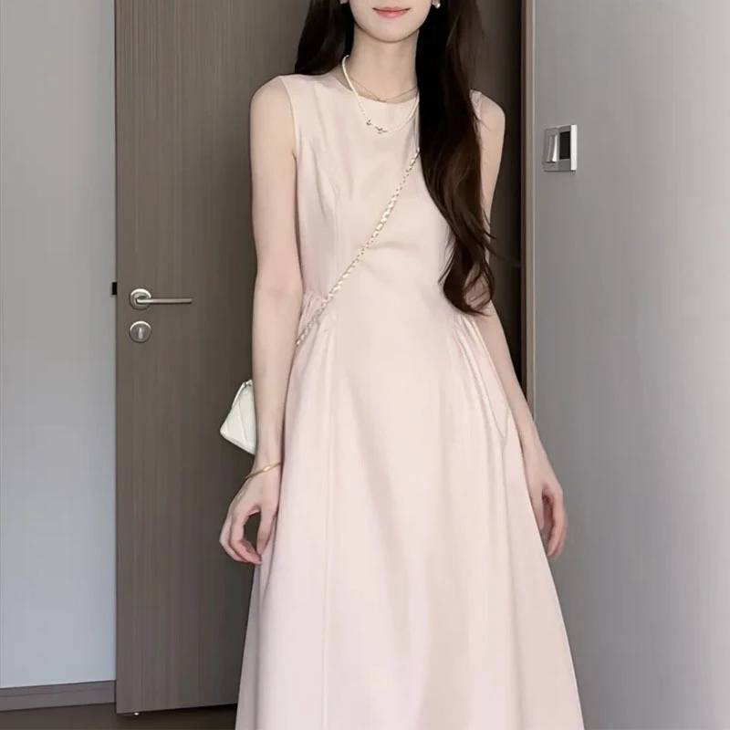 2025春夏灼灼其华法式抽皱收腰气质轻奢夏季显瘦吊带裙高腰长裙