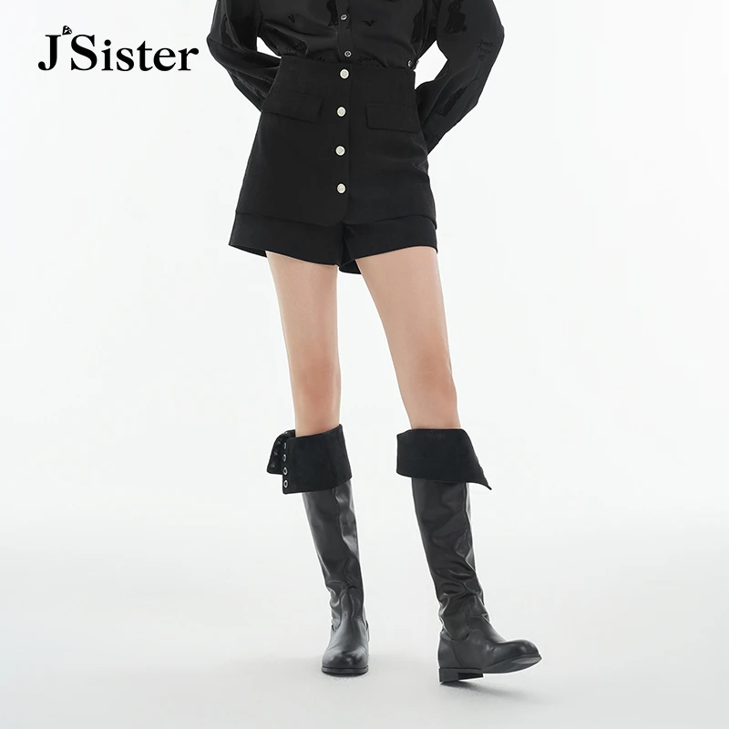 0297【李易行】jsister 冬装新款 JS女装时尚黑色流行高腰裙短裤