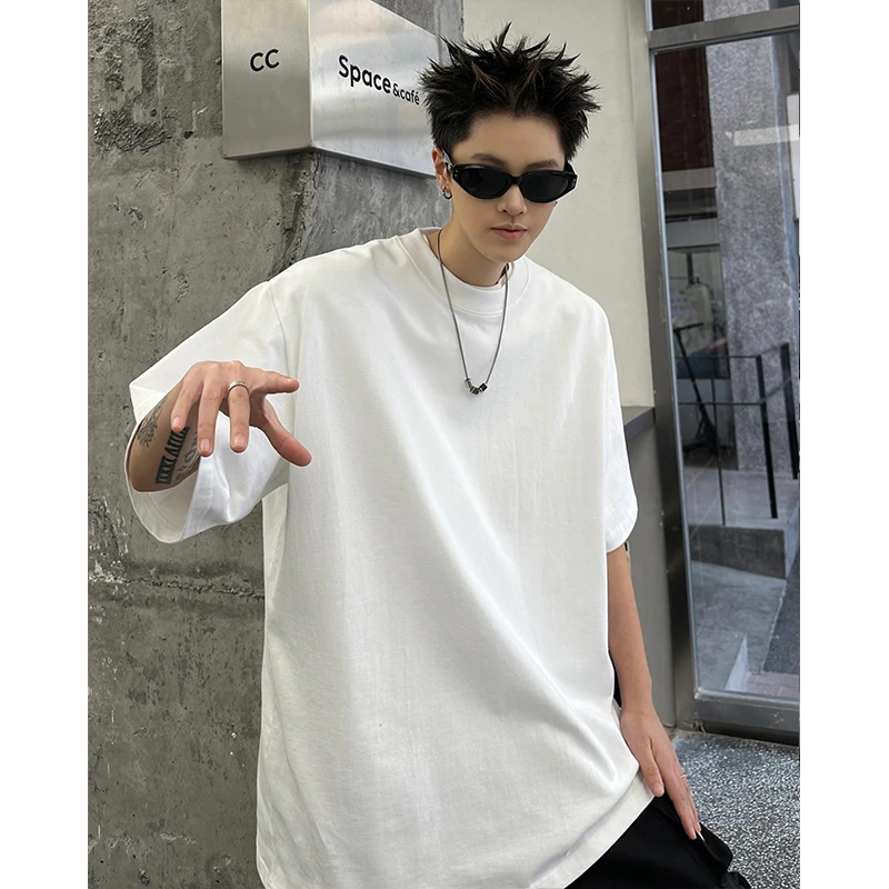 220克重磅潮流棉质T恤纯棉百搭夏季半袖宽松纯色男士白色圆领港风