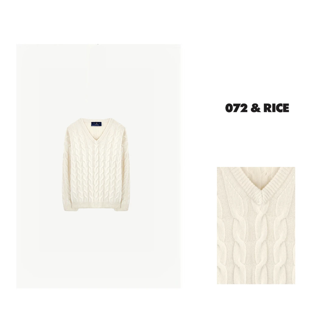 072 & RICE【学姐】休闲V领麻花长袖针织衫 XLE182 618FF