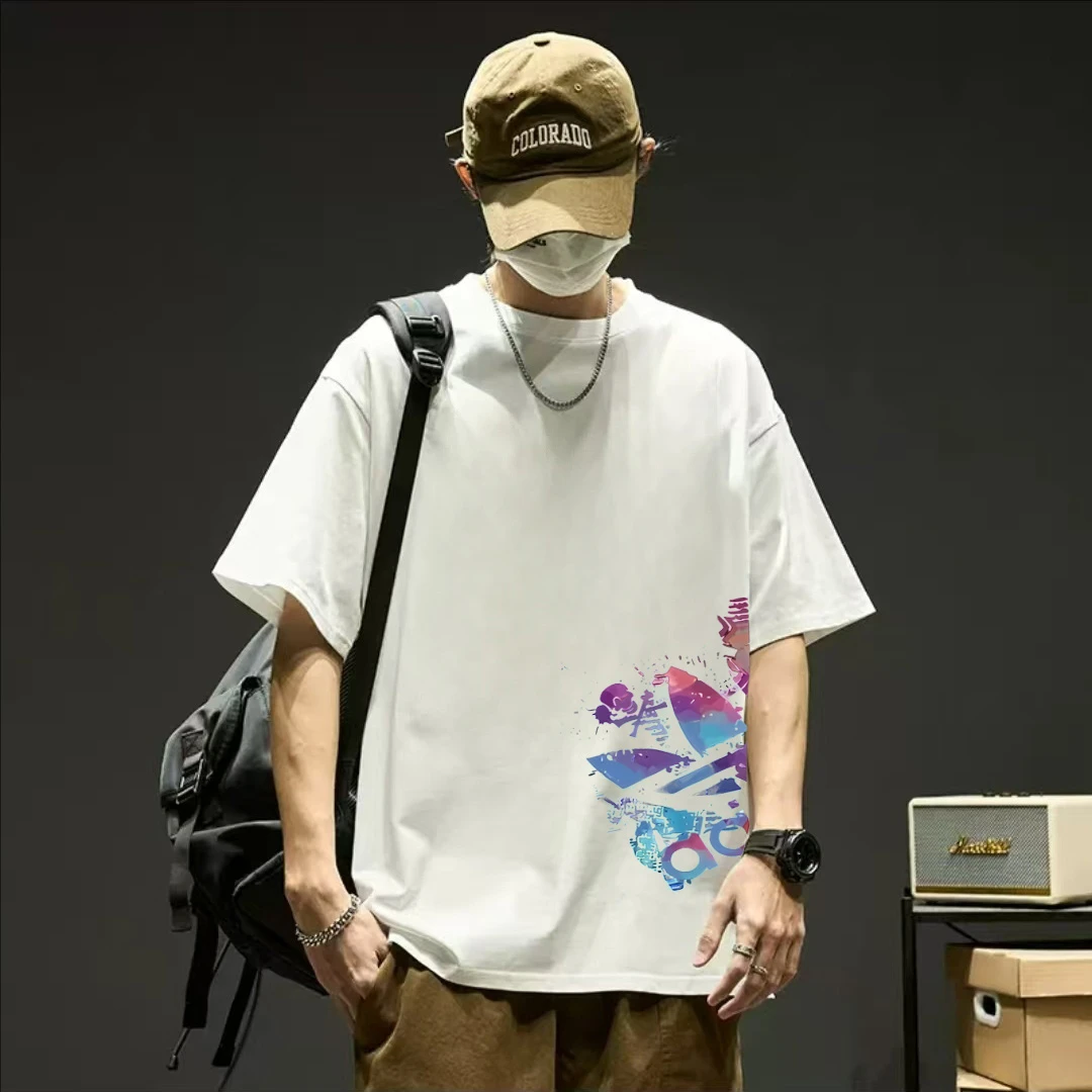 正品潮牌跑步短袖t恤男女同款重磅轻奢痞帅美式男士运动风纯棉T恤