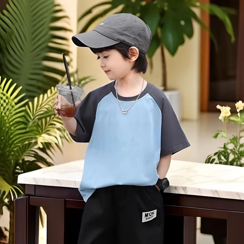 休闲风夏季男卡通风百搭帅气短袖T恤男童韩版运动极简风纯棉夏装