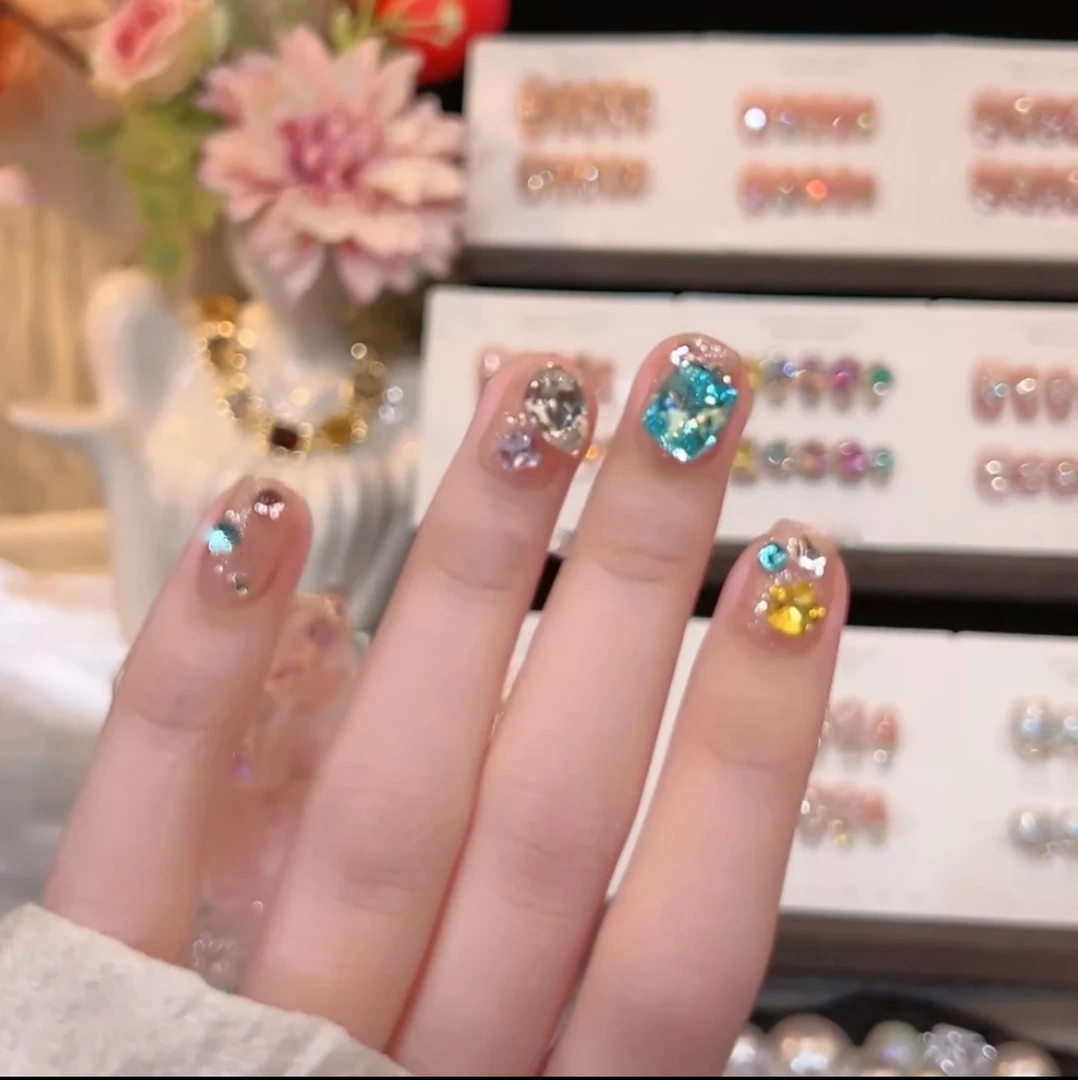 夏日爆闪-美甲店手工穿戴甲-可重复佩戴-掉钻包补-10片