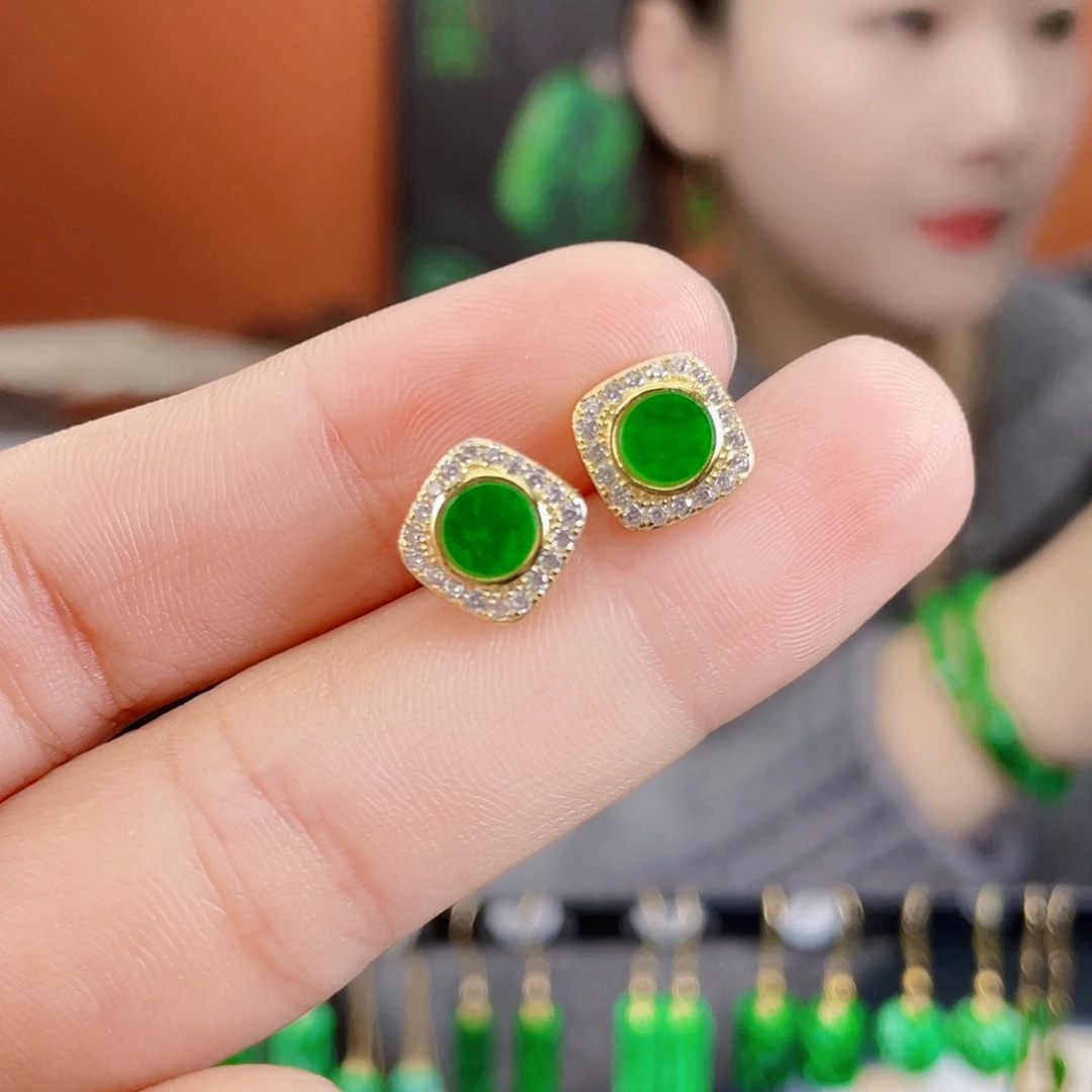 翡翠银S925镶嵌耳饰