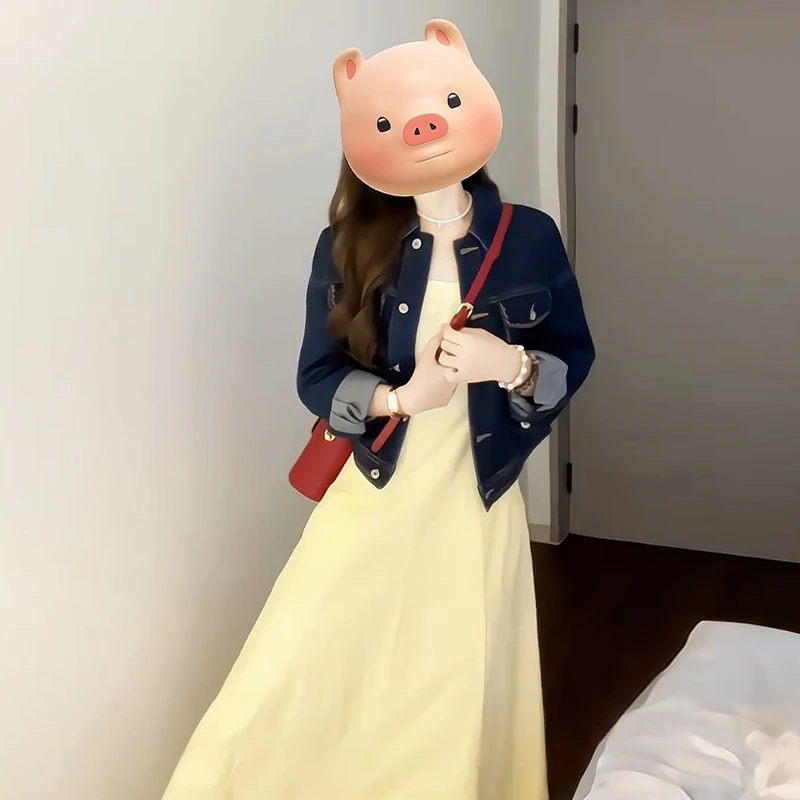 法式黄色吊带连衣裙子女夏秋2025新款针织开衫长裙早秋穿搭套装裙