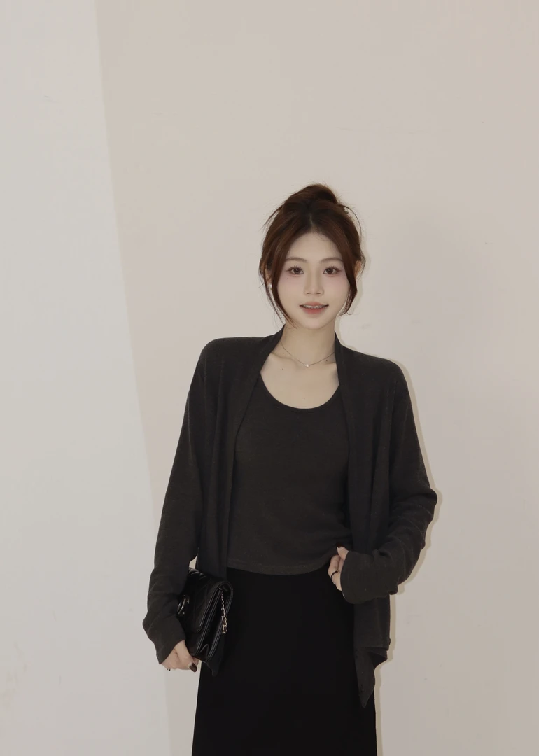 CJJ【慵懒至上】秋冬季松弛感气质风显瘦背心上衣慵懒长袖开衫套装