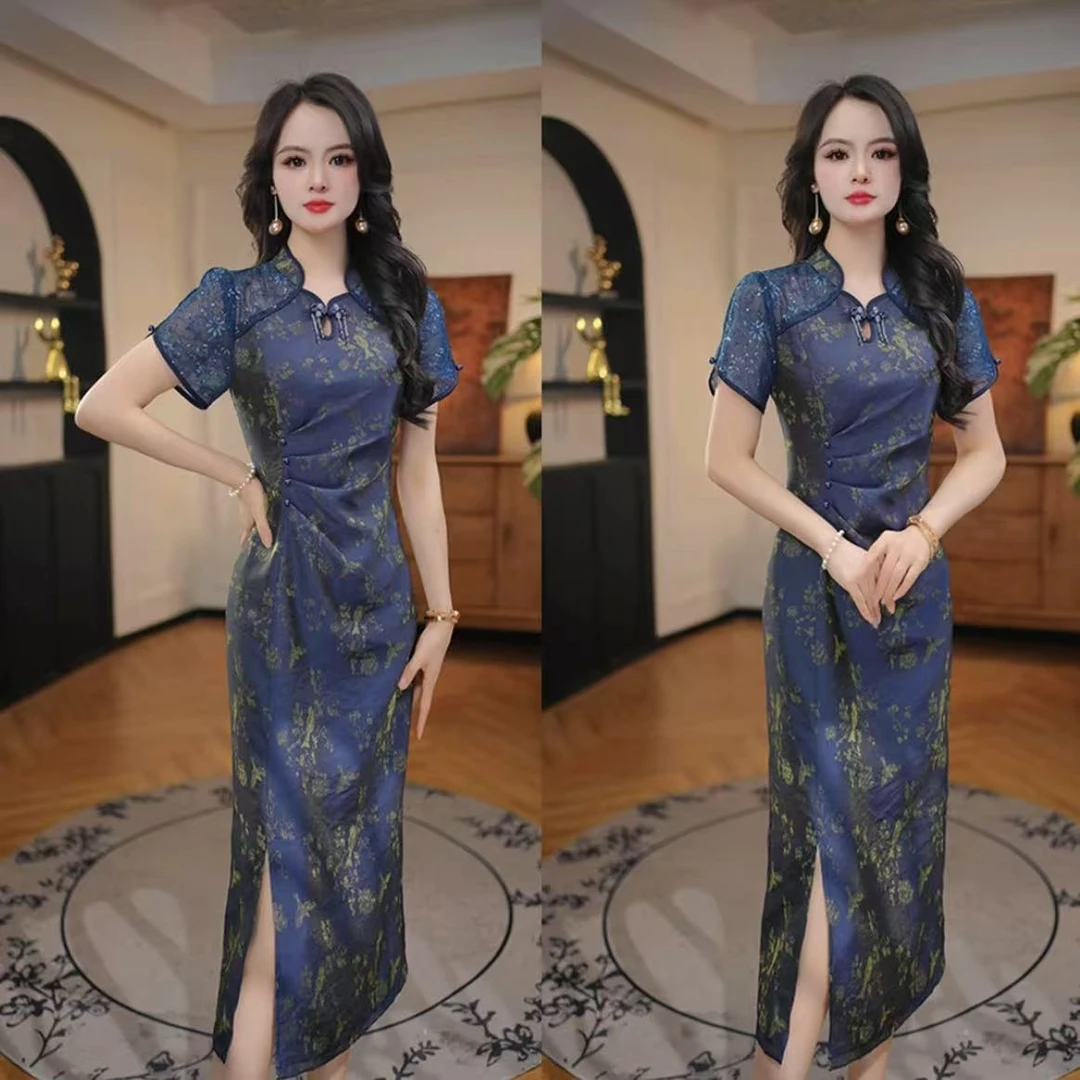【连衣裙】2025夏季新款轻奢高端显瘦减龄气质高贵旗袍连衣裙