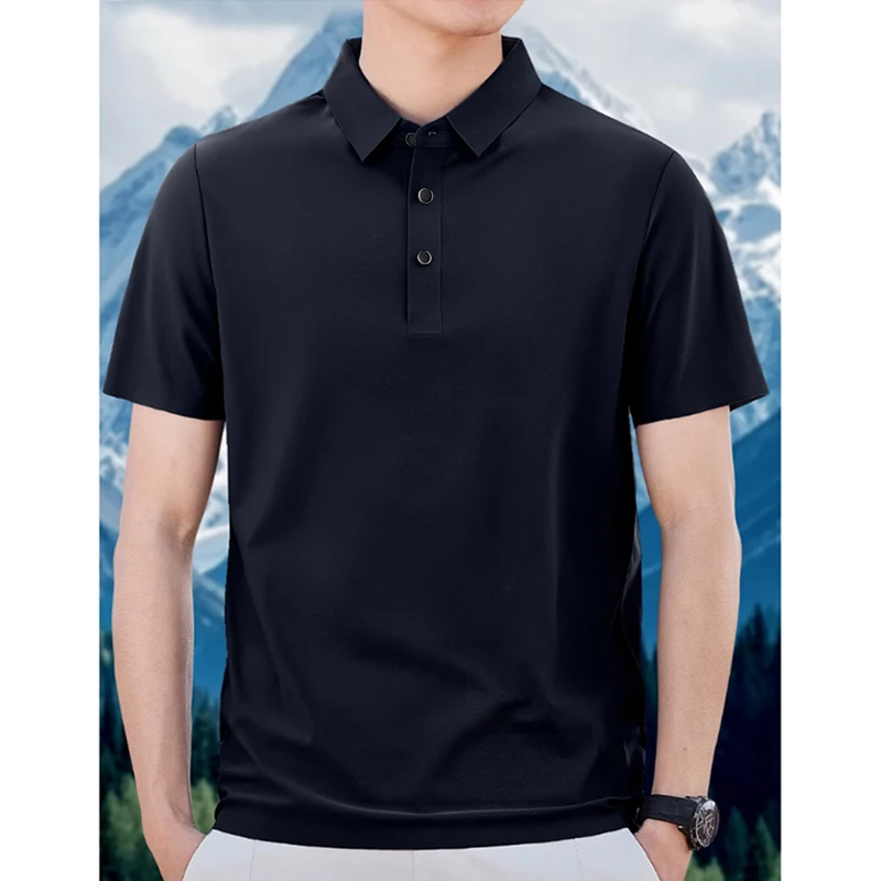 夏季高端商务冰丝无痕短袖男士polo衫透气百搭修身短袖翻领T恤衫