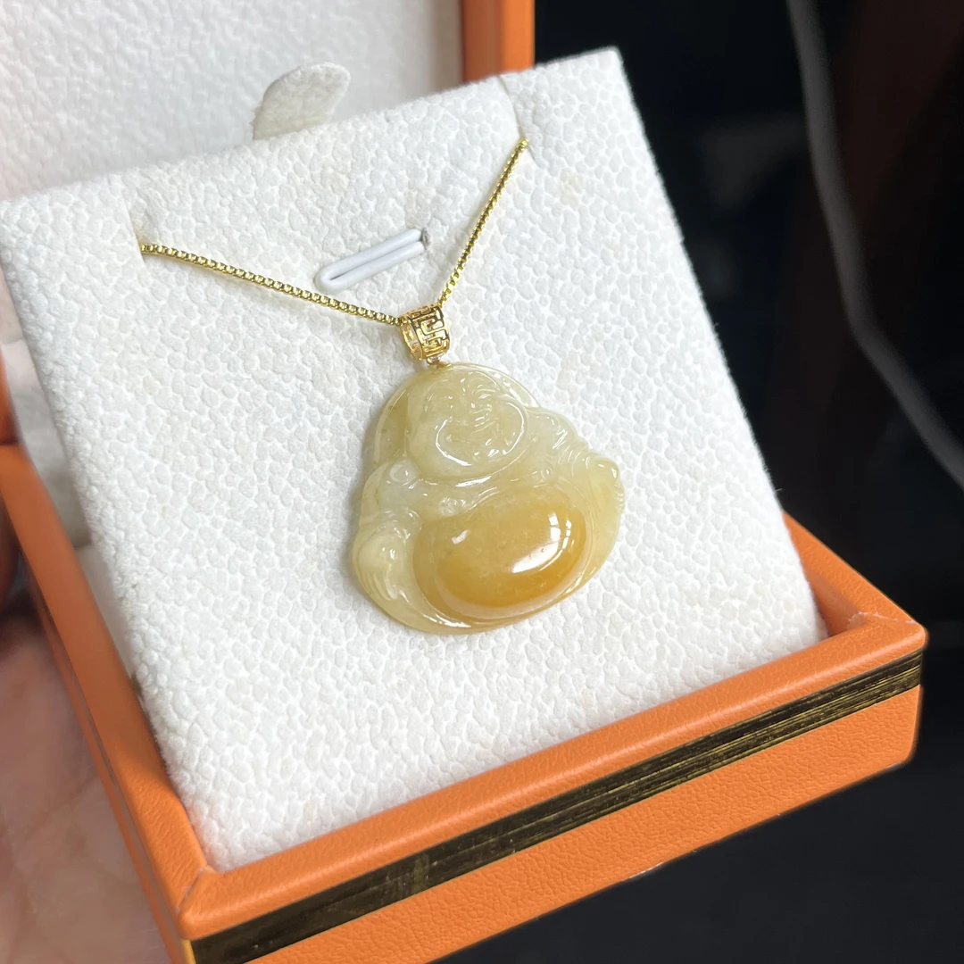 于于珠宝-天然A货缅甸翡翠黄翡佛公玉石吊坠25.3×27.6×7.6mm