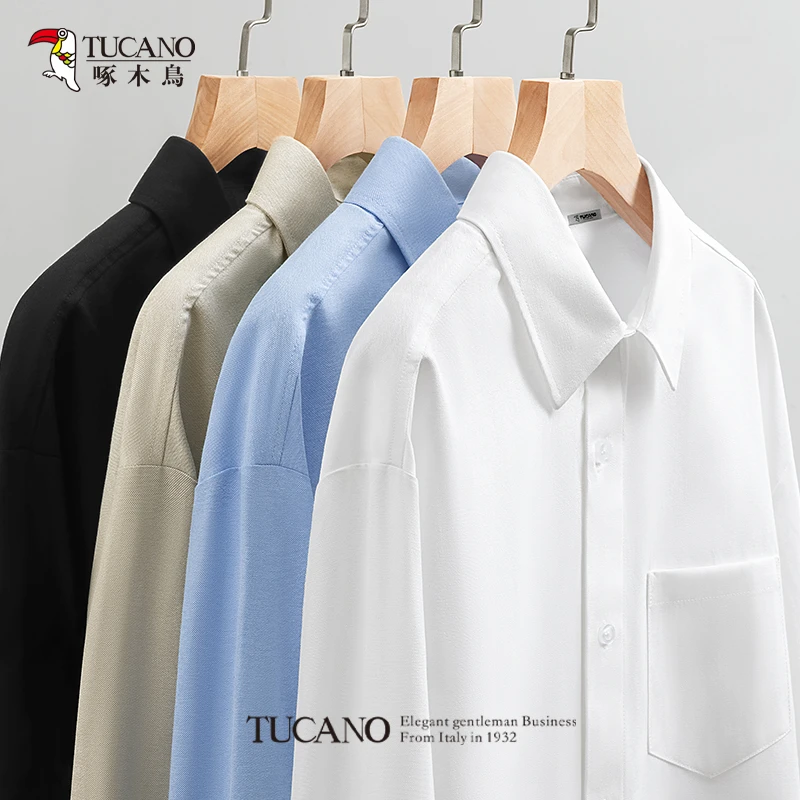 啄木鸟男士衬衫春季牛津纺长袖衬衣男少年感休闲百搭浅蓝色外套男