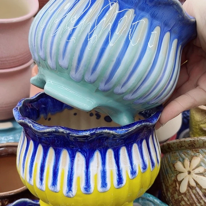 多肉绿植陶瓷花盆9.9包邮，有孔