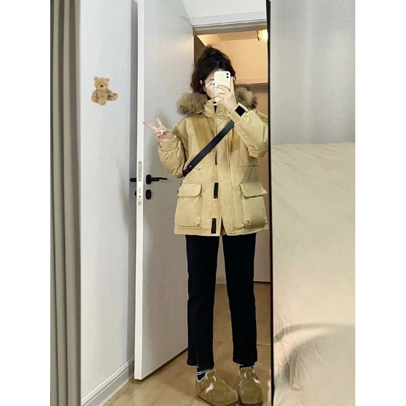 波司登极地联名工装羽绒服女中长款2024年新款真毛领宽松冬季加厚