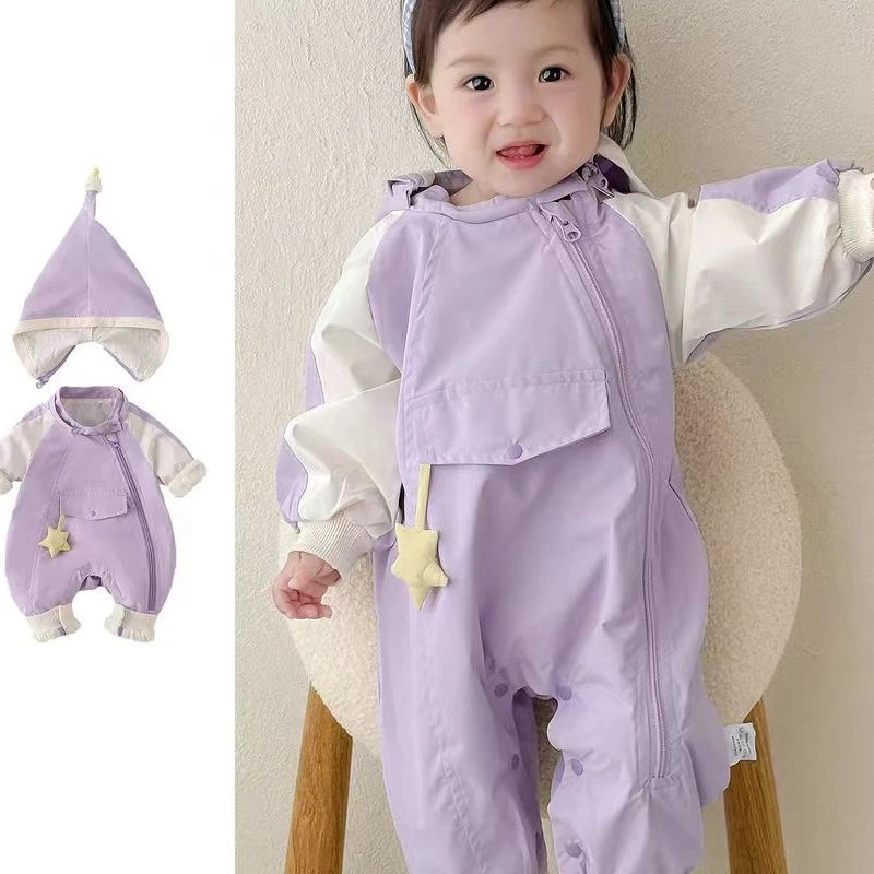 【夹棉带帽】婴幼儿秋冬季夹棉外出服尖帽偏开厚棉哈衣宝宝冬装