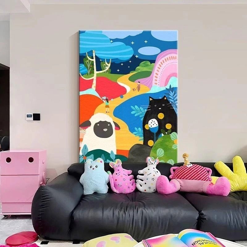 多巴胺客厅装饰画抽象艺术沙发背景墙挂画奶油风卡通彩色玄关壁画