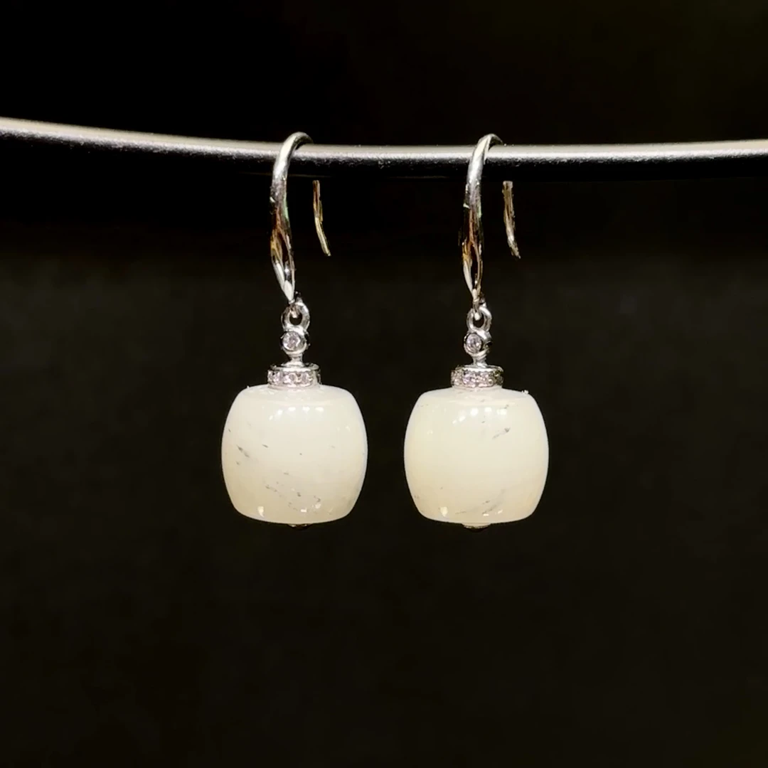 【素彩】臻选 925银和田玉青海白玉耳坠 11MM+ /HTJ5619