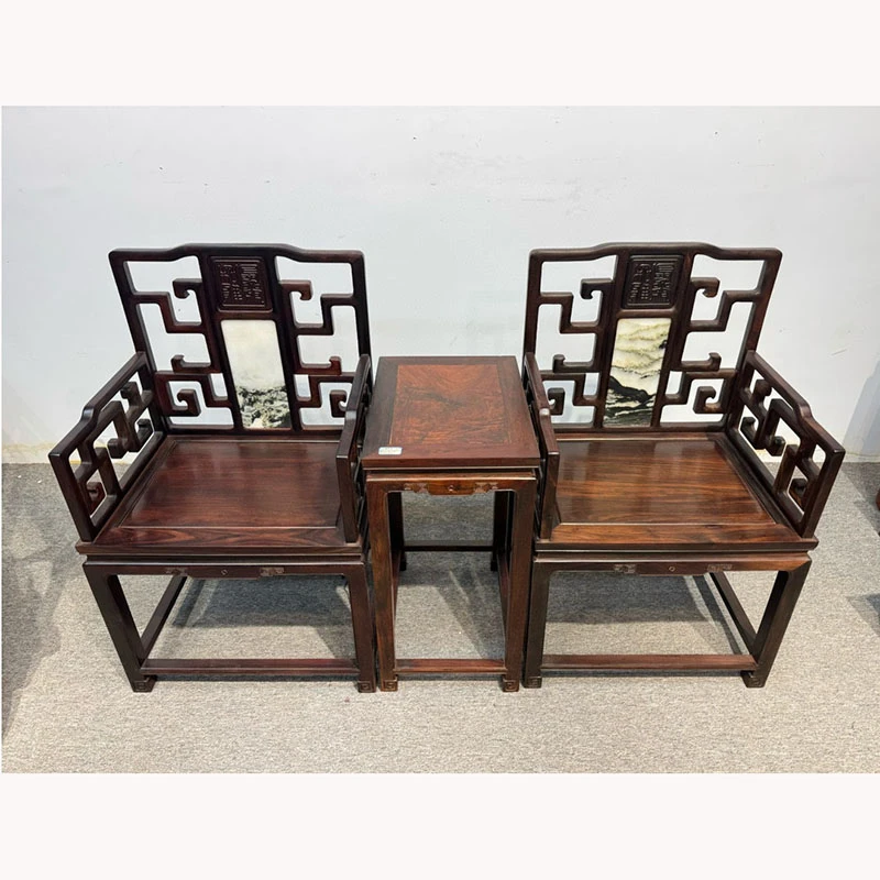 红木家具大红酸枝玉石宝座3件套新中式靠背椅主人椅客厅办公室