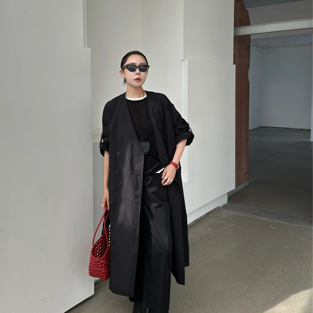 【美丽姐】风衣气质百搭宽松设计师潮流黑色