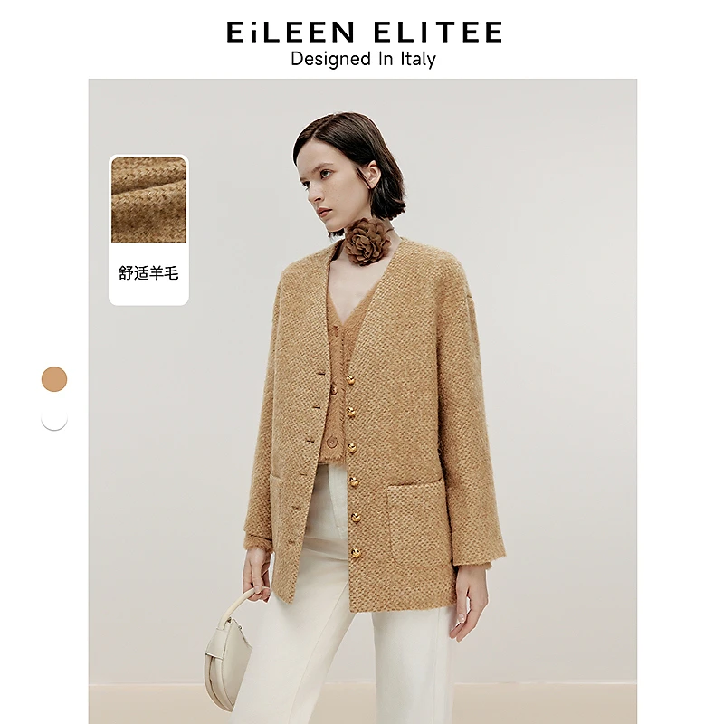 朗姿欧洲EiLEEN ELITEE羊毛气质高级感呢大衣2024冬新款毛呢外套