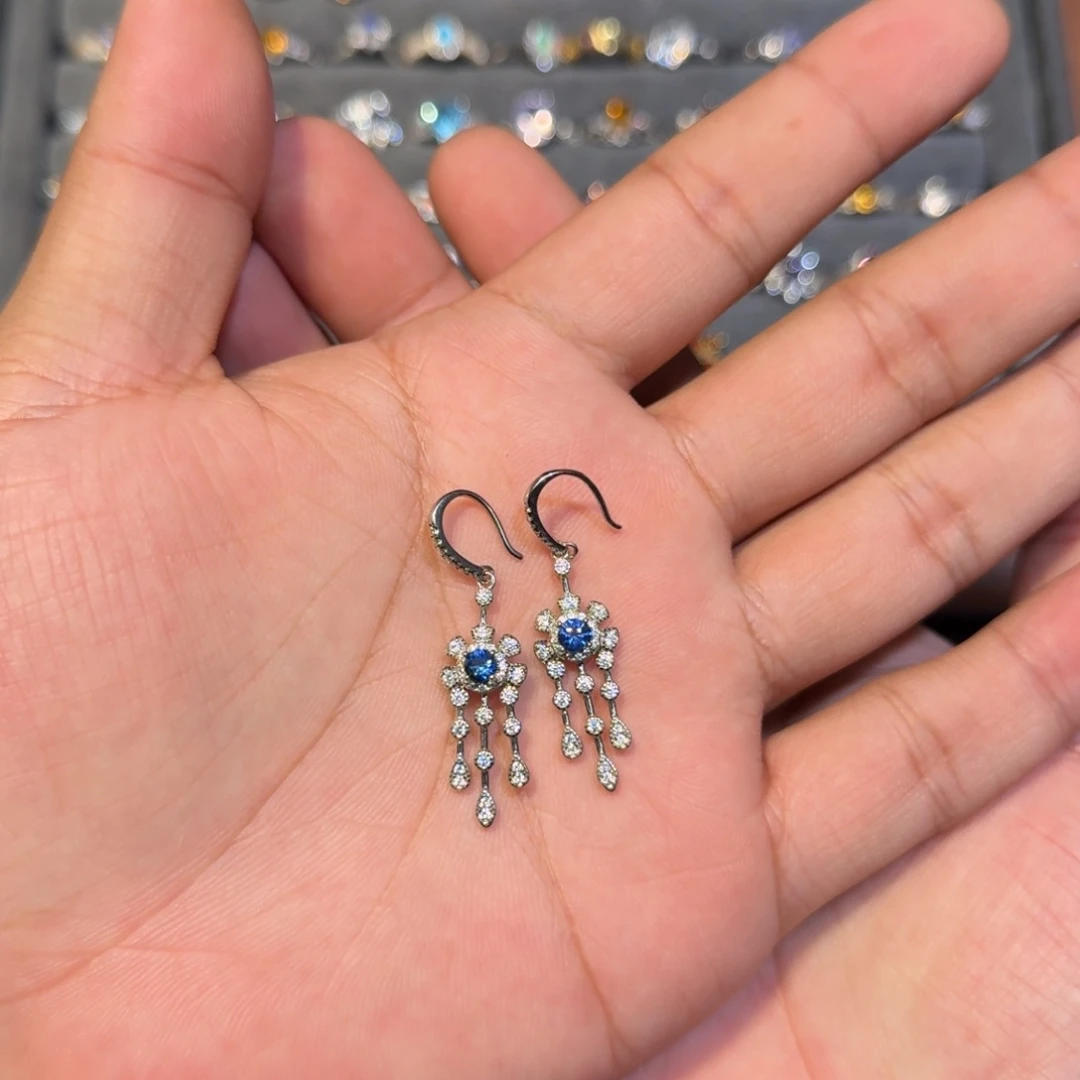 蓝宝石耳坠银S925镶嵌