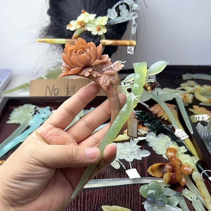 蛇纹石玉发饰合金d***y