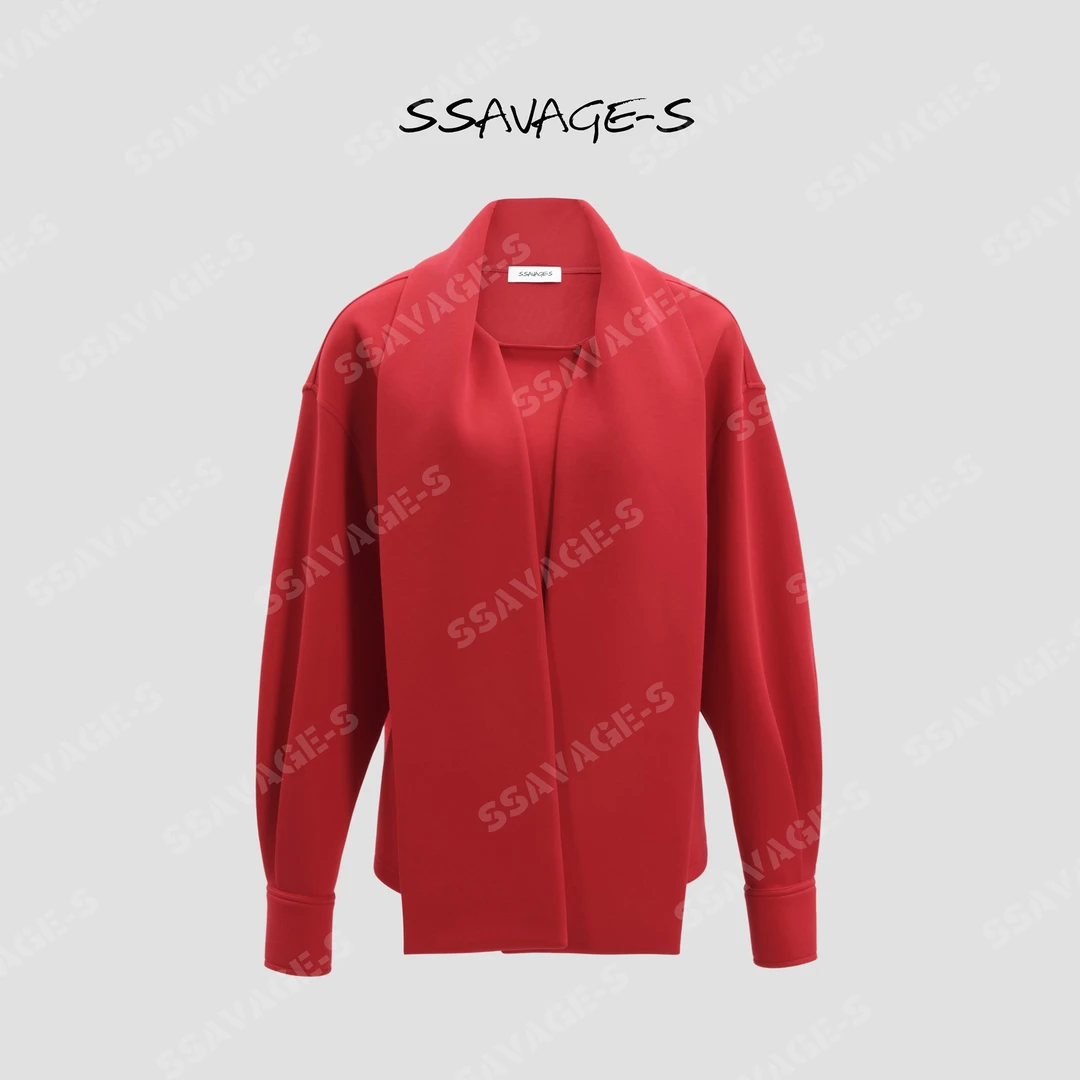 SSAVAGE“玫瑰信号”立裁式围巾一体宽松长袖上衣SS90830