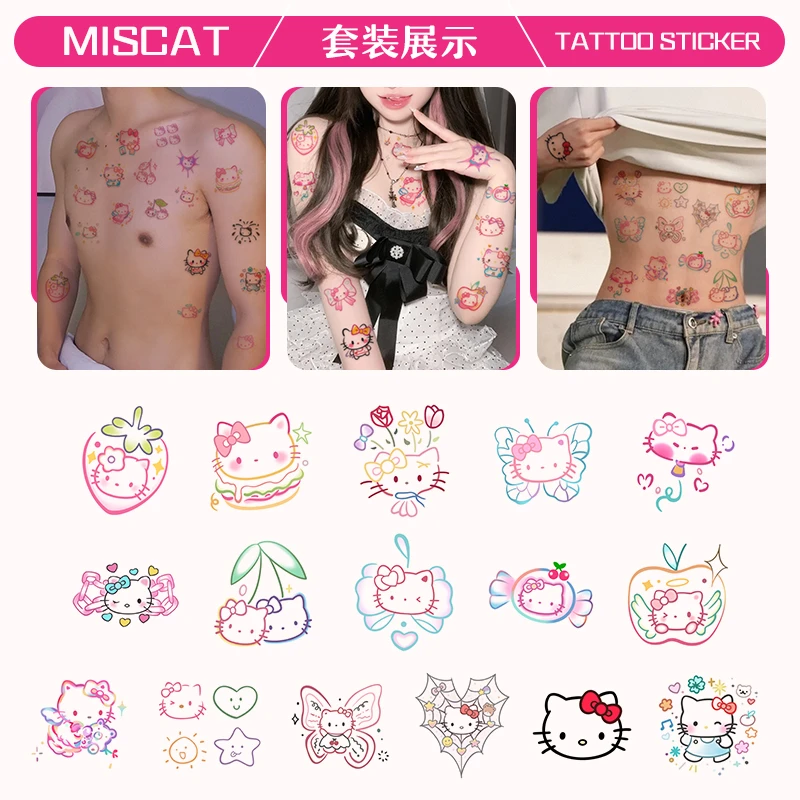 夏天卡通可爱凯蒂猫kitty猫纹身贴半永久小图案kt夏日纹身贴纸