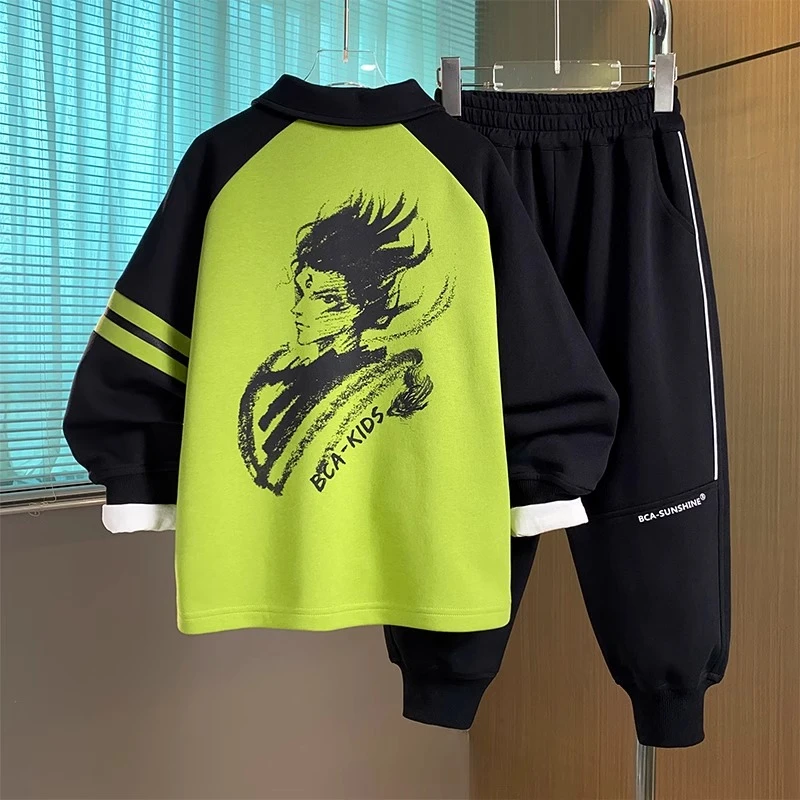 2025春装哪吒POLO衫运动套装中大童春秋男童休闲洋气炸街儿童潮流