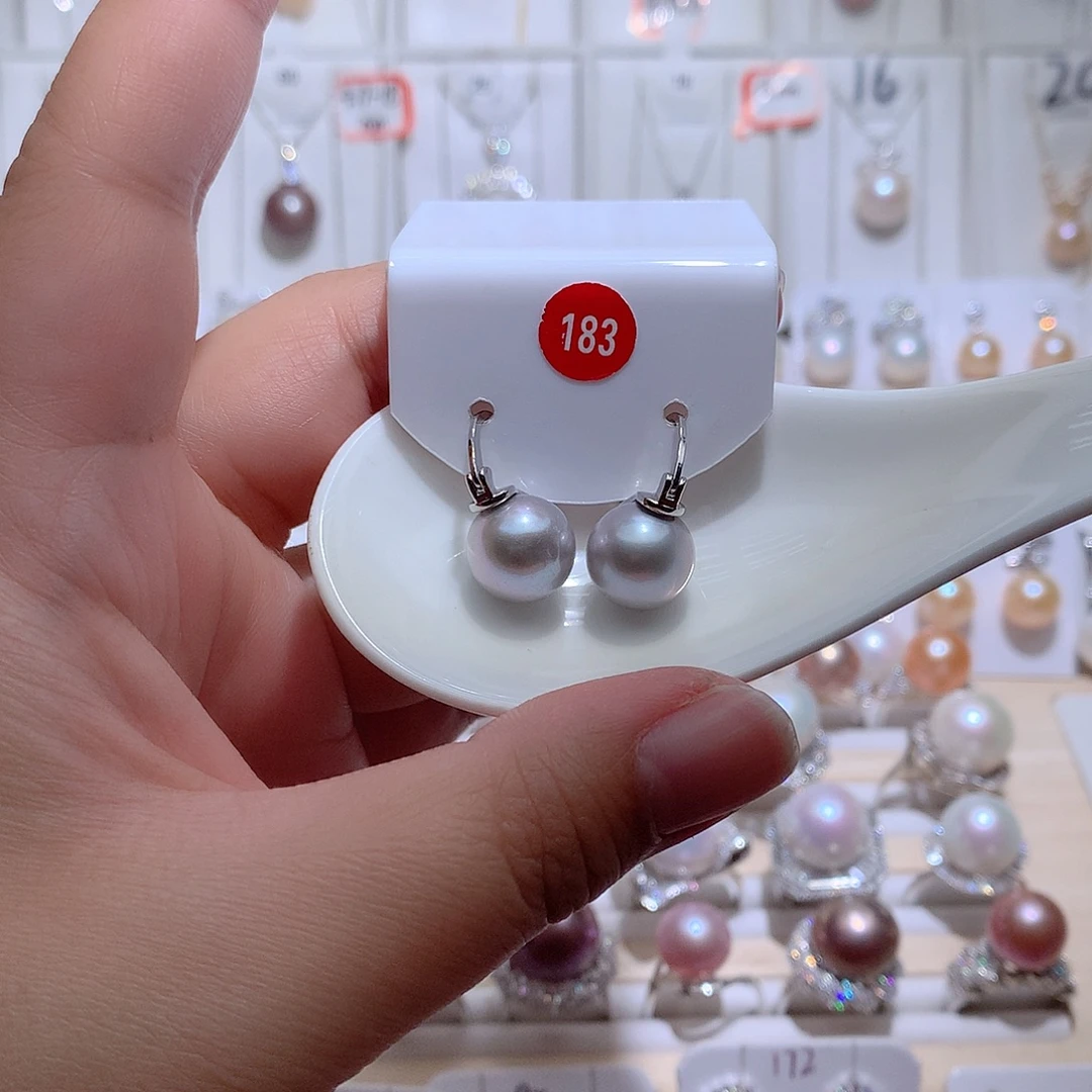 银S925镶嵌耳饰淡水珍珠CC11mm