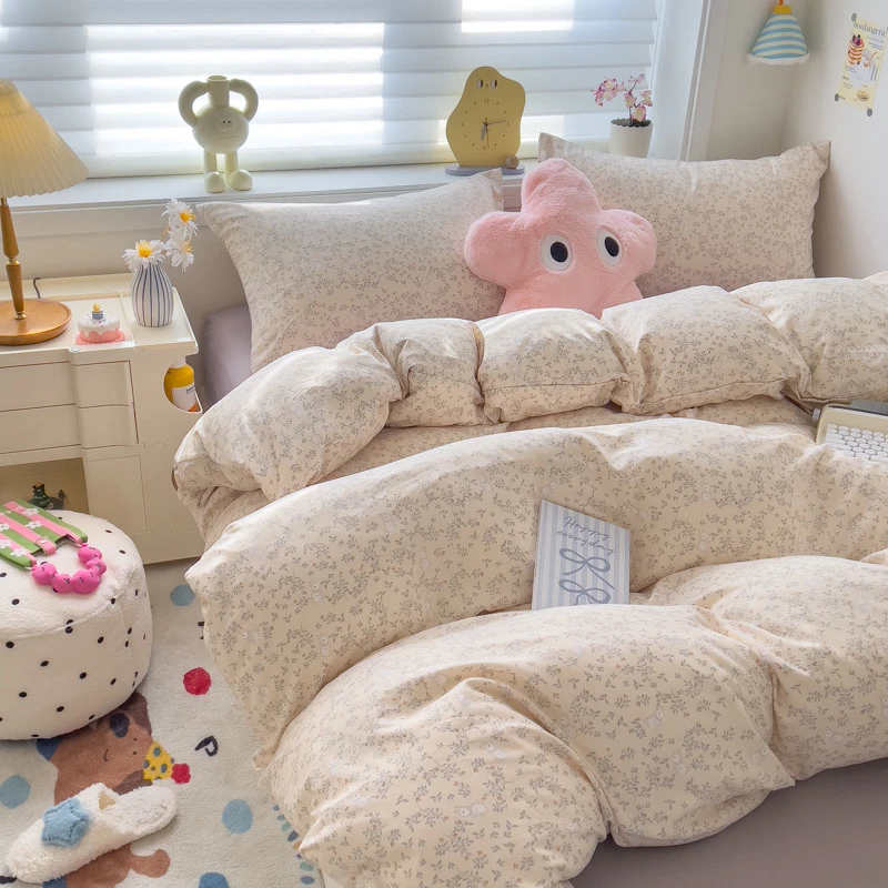 A类印花纯棉磨毛四件套学生宿舍三件套亲肤柔软裸睡舒适可以机洗