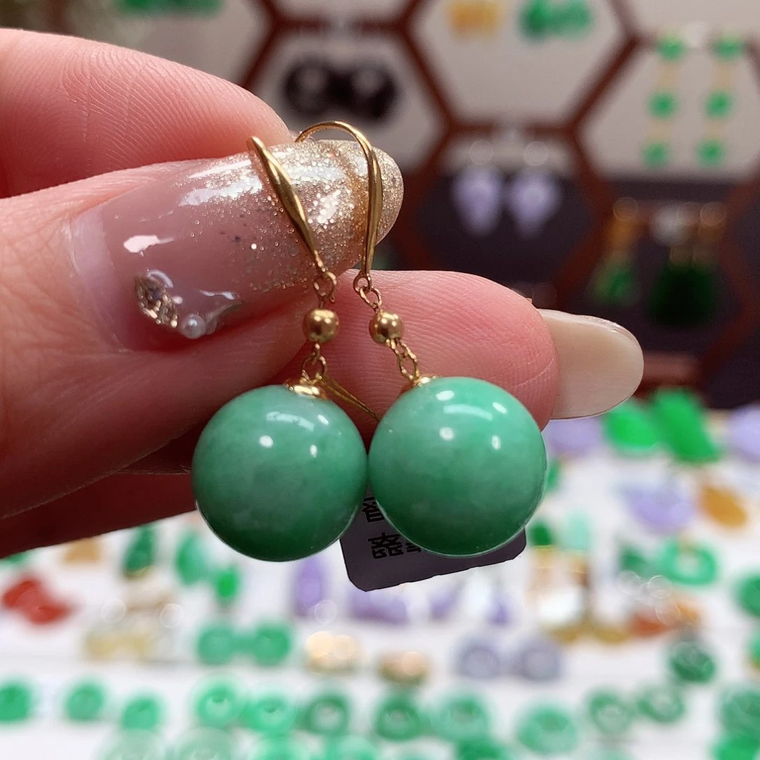 翡翠耳饰18K金镶嵌天然翡翠