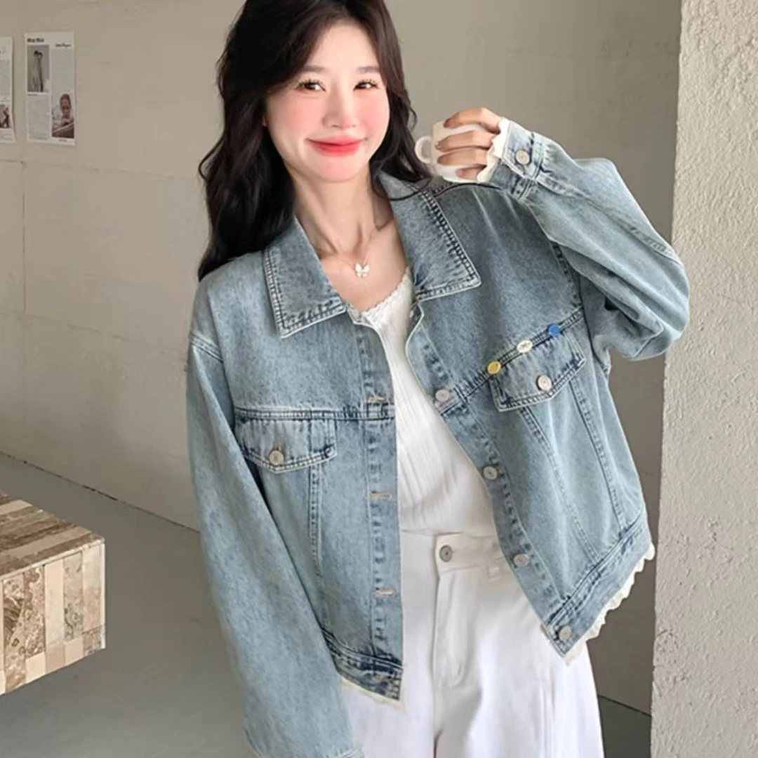 今年牛仔外套女流行拼接蕾丝2025设计新款复古春秋韩版宽松百搭潮