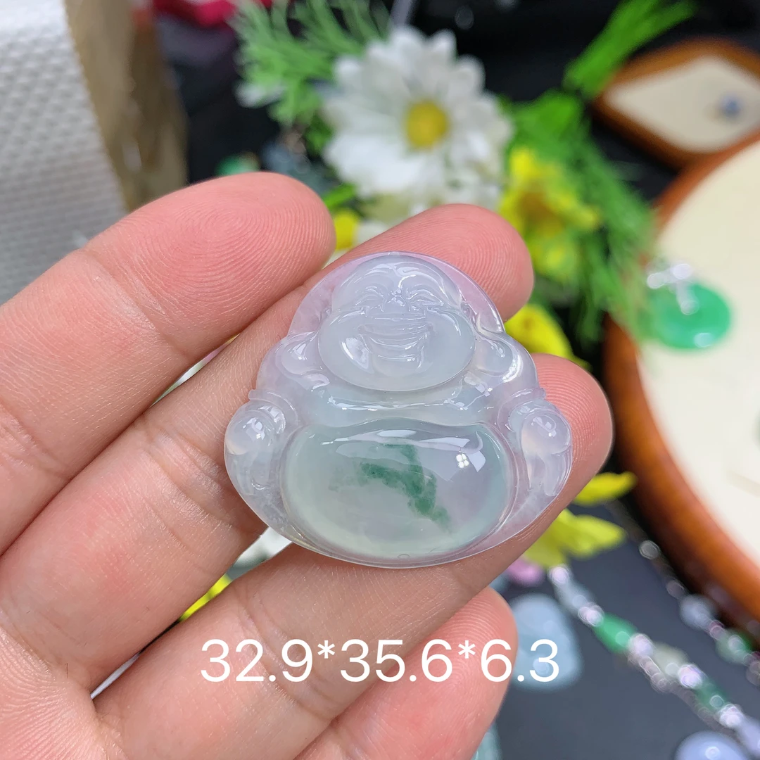 天然缅甸翡翠A货飘花佛公品吊坠种老水足气质百搭精雕精美百