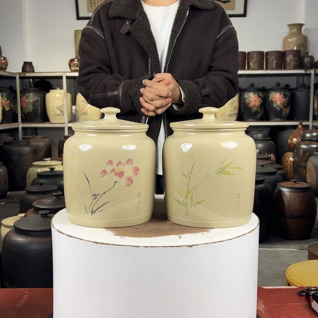 禾*草一对357克醒茶罐纯手工