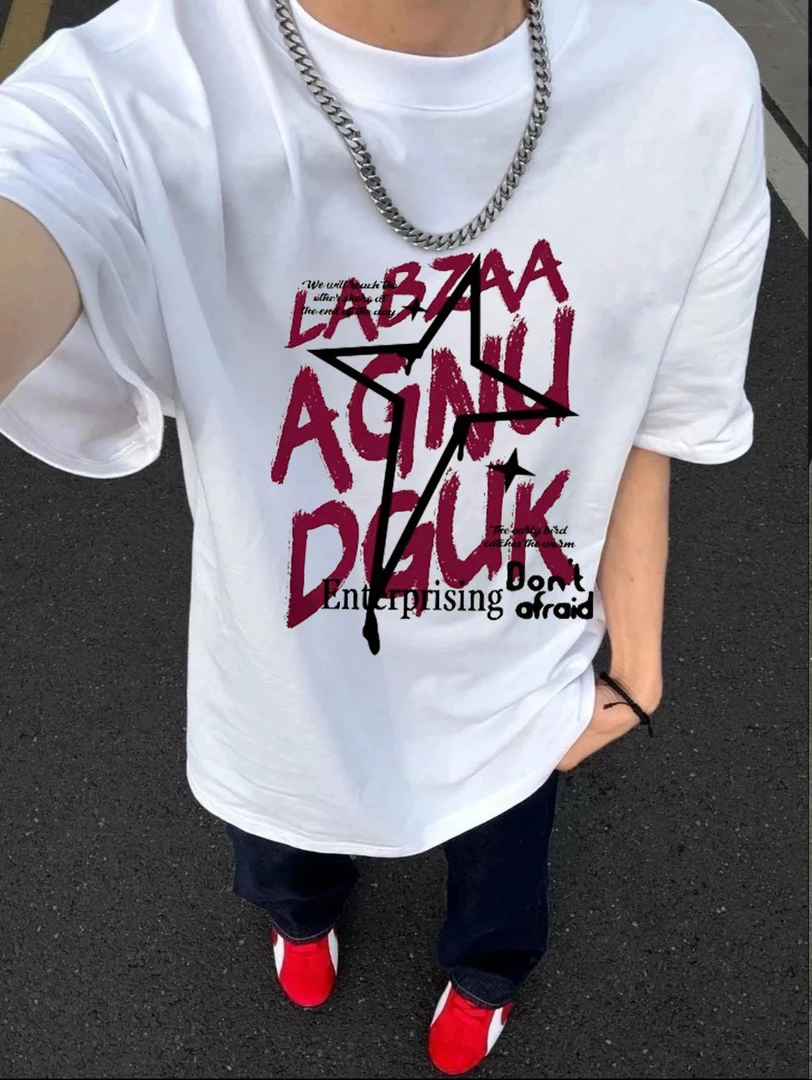 短袖t恤男款夏季美式高街字母印花潮牌重磅纯棉宽松休闲半袖体恤