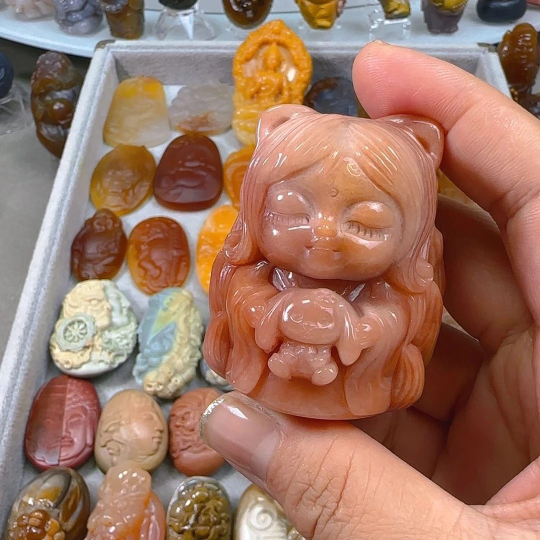 石英质玉1未镶嵌阿拉善彩玉九尾狐仙手把件