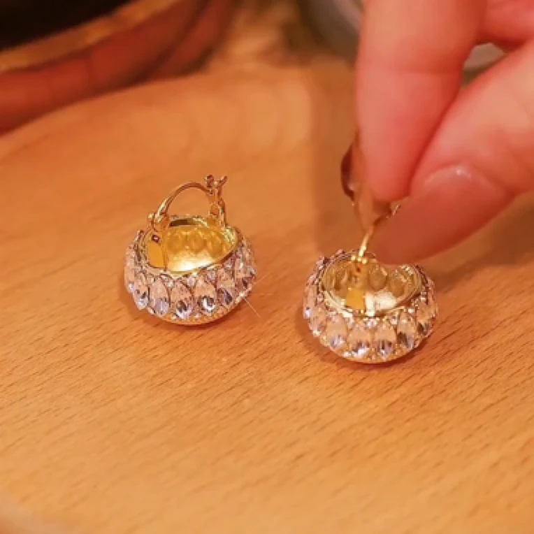 铜合金锆石耳饰 独特花篮耳扣女气质精致耳环2025新款高级感耳饰