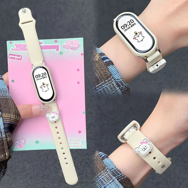 UhADa适用小米手环10表带可爱单钉硅胶卡通小米9手环表带爆款腕带