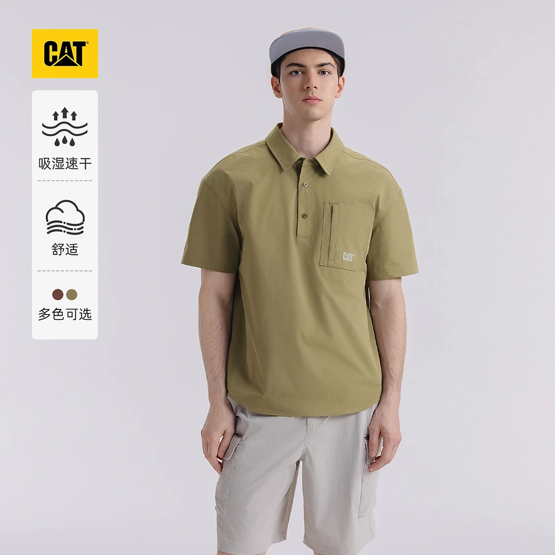 CAT卡特25春夏新品男士户外贴袋半开襟短袖衬衫夹克外套