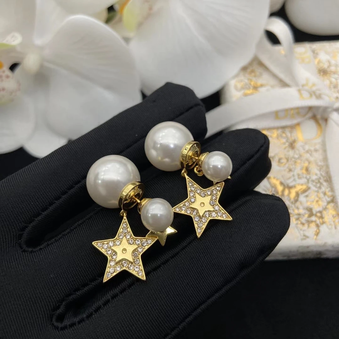 铜合金耳饰 两戴星星款耳环珠珠高级大气轻奢