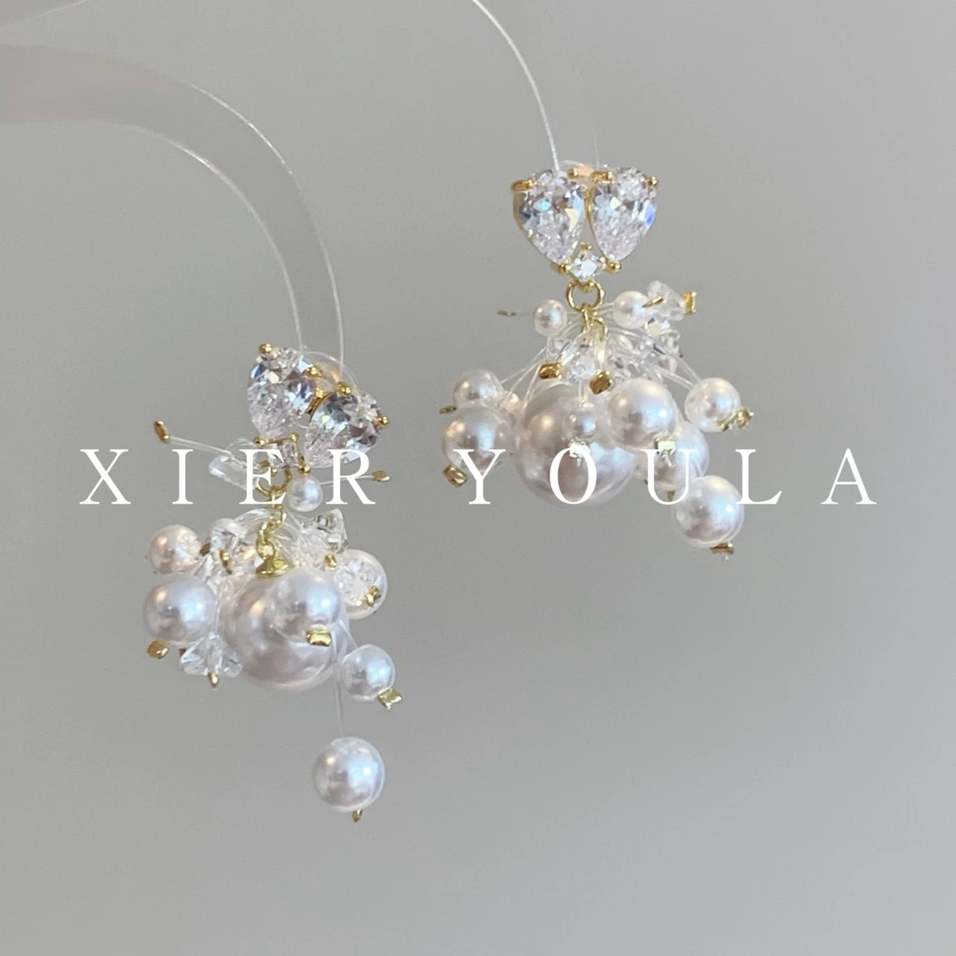 铜合金合成锆石耳饰 【喜儿ula】4-7-10气质超闪鱼线珠珠烟花耳钉