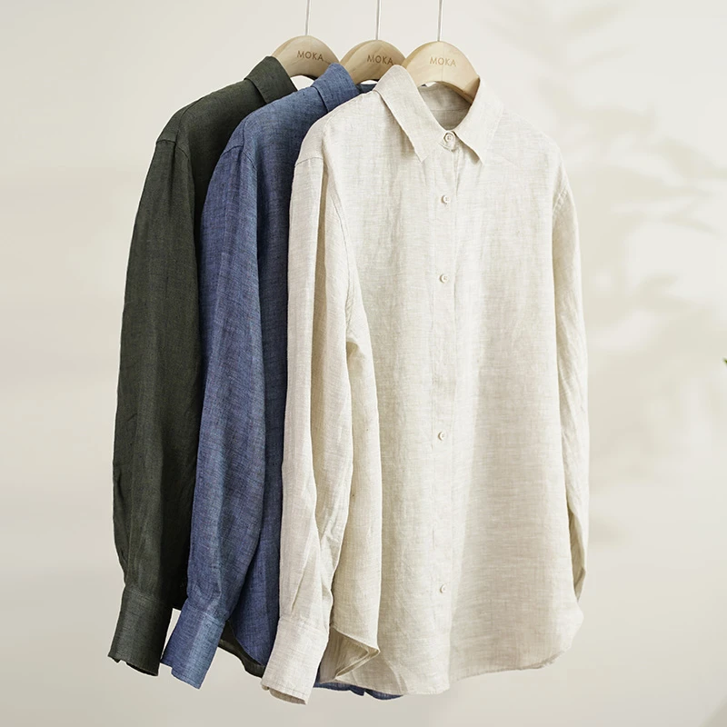 三色100%亚麻无口袋女士衬衫（242013）20437