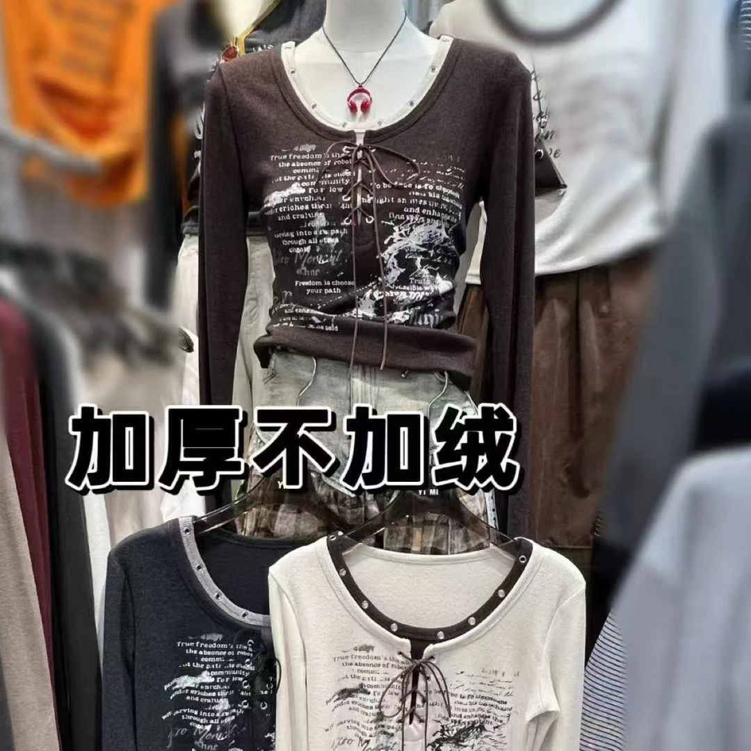 甜酷个性辣妹气质设计感印花百搭上衣