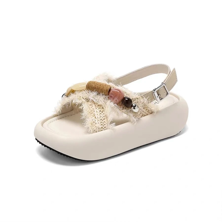 2025夏新款一字厚底串珠交买女凉鞋