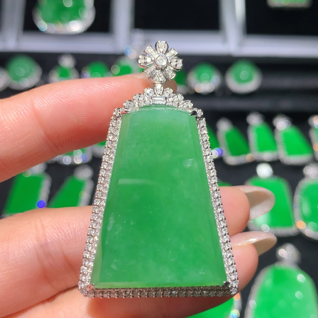 翡翠18K金镶嵌吊坠(不含链)翡翠