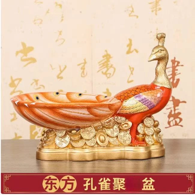 2026新款居明正东摆件孔雀聚盆摆放客厅摆设公司居家摆件礼品