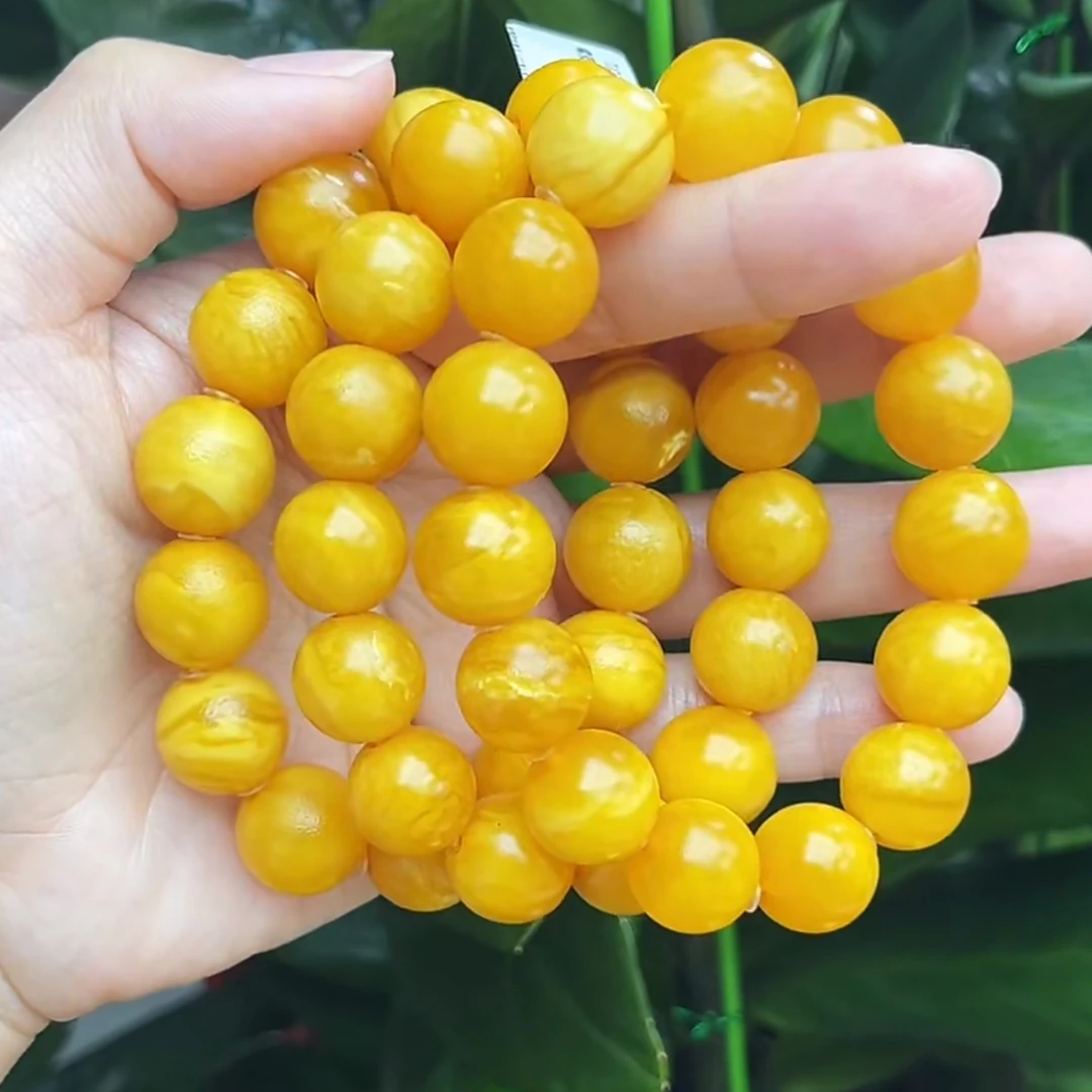 【德昌隆珠宝】TJ0338/14mm天然琥珀橘皮花蜡手串（多样性发其一)